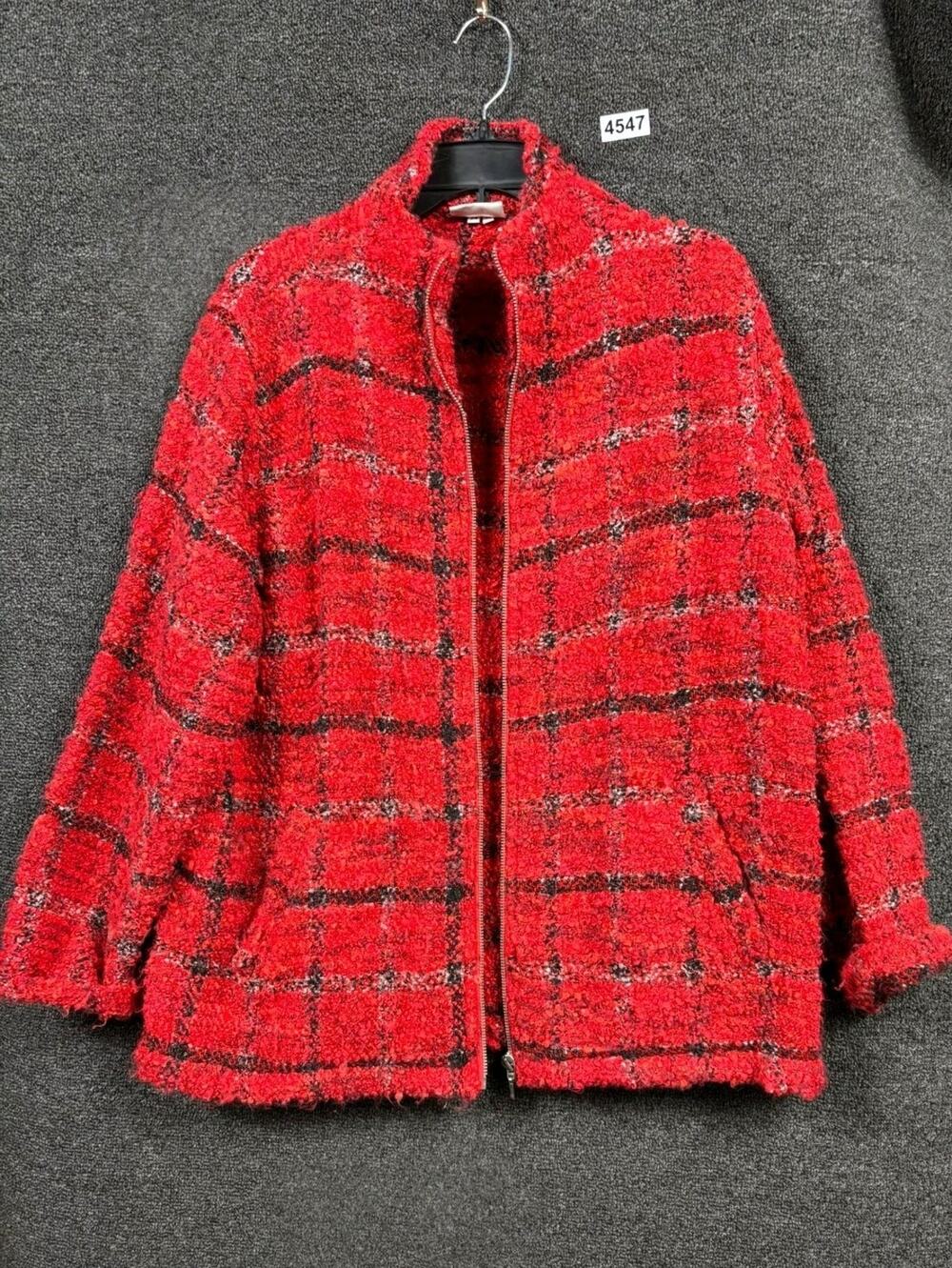 Chico's Design Fleece Knit Jacket Womens Size 2 US L Red Full Zip Casual Office